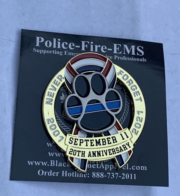 9/11- NEVER FORGET - Police K9’ Paw - 20TH ANNIVERSARY COMMEMORATIVE PIN -WTC