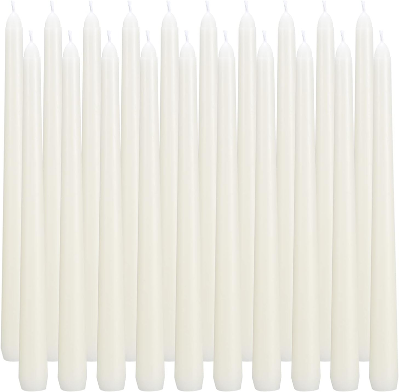 Ivory Taper Candles, Set of 20 Unscented and Smokeless 10 Inch Candles Long Burn
