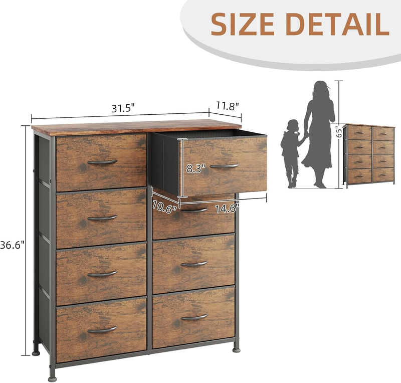 Dresser for Bedroom with 8 Drawers, Chest of Drawers, 4-Tier Wide Storage with R