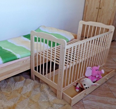Beistellbett Komplett Set Gitterbett Babybett  Schublade Massivholz ANGEBOT NEU
