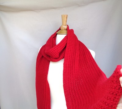 Bright Red Winter Scarf Men Women Cashmere Merino Wool Hand Knit Wide Luxury