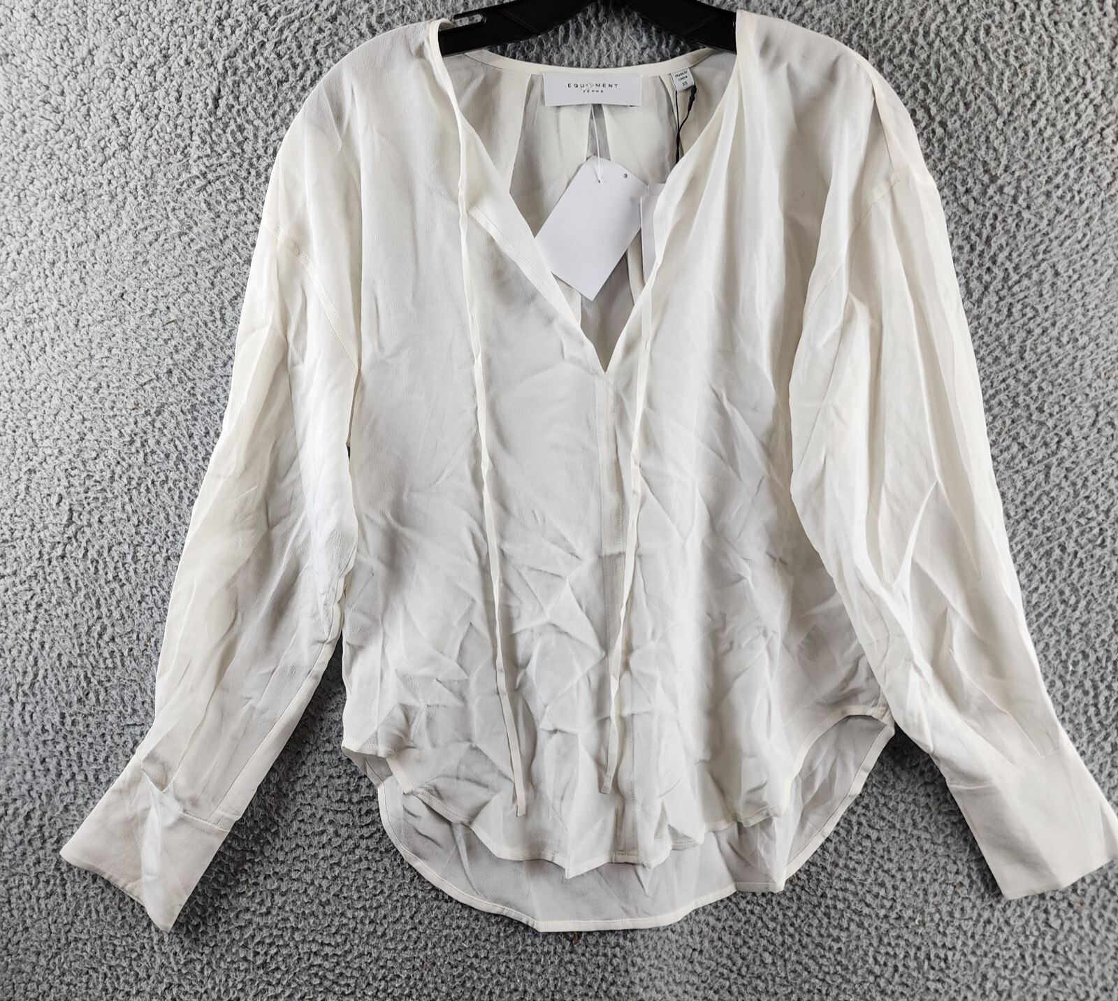 Equipment Femme Hailey Silk Blouse Women's XS Nature White Tie Neck Long Sleeve - Picture 2 of 17