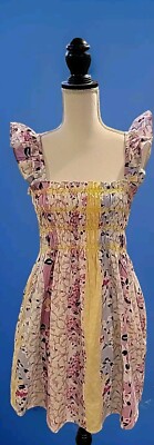 NWT FRENCH CONNECTION Isla Mini Dress Women's 6 Multi Smocked Square Neck $128