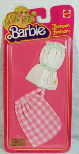 NEW 1978 BARBIE BARGAIN FASHIONS OUTFIT - PINK CHECKED SKIRT & BLOUSE #3441 -MOC
