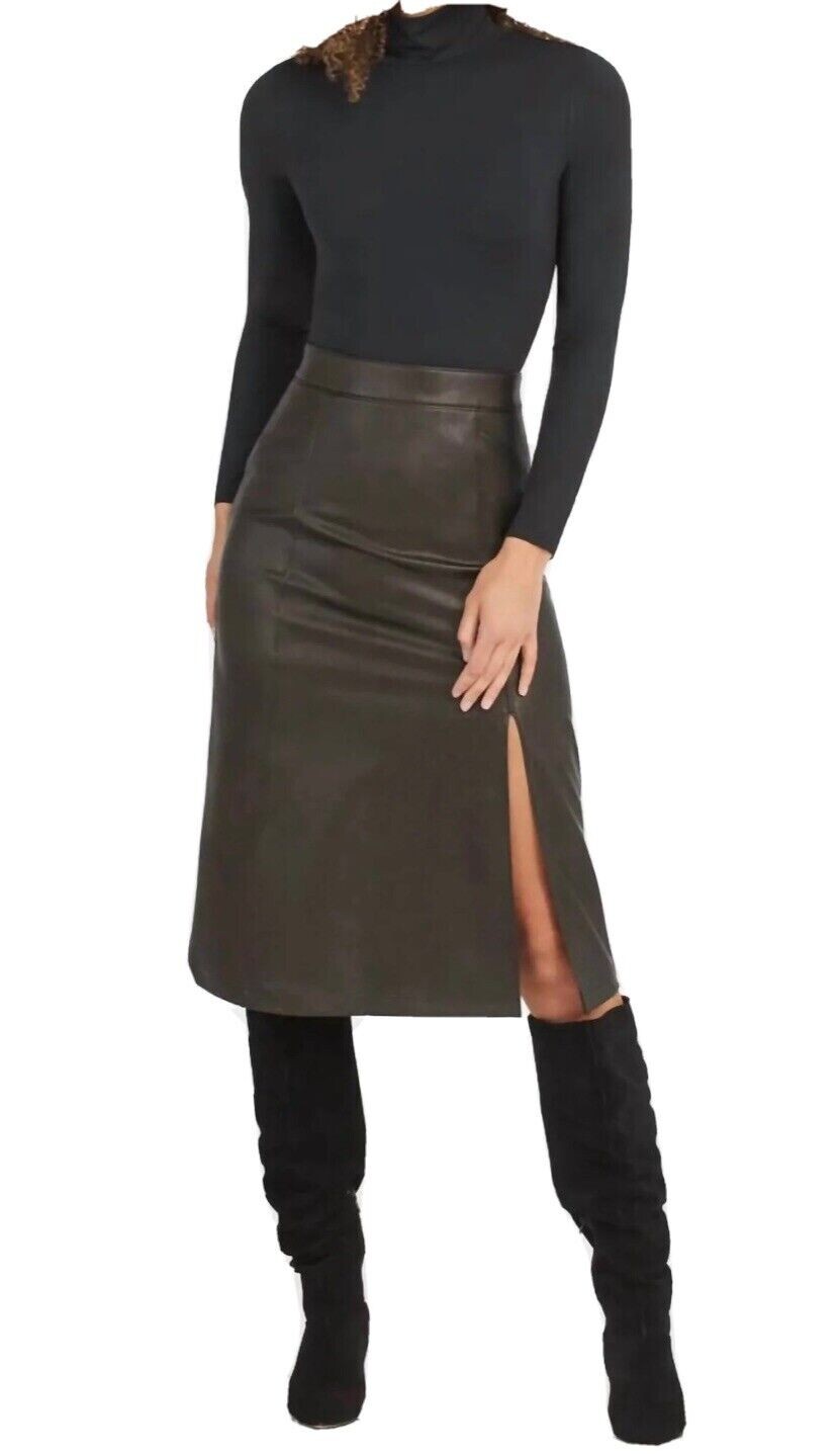 JHON Faux Leather Slit Skirt
