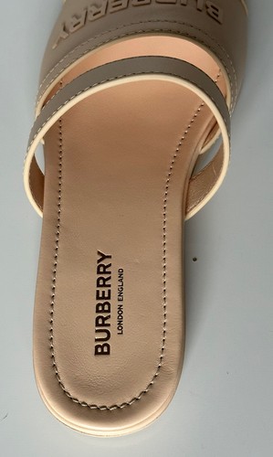 Pre-owned Burberry Open Toe Women's Peach Leather Slides Sandals 7.5 (37.5) 8047843 It In Orange