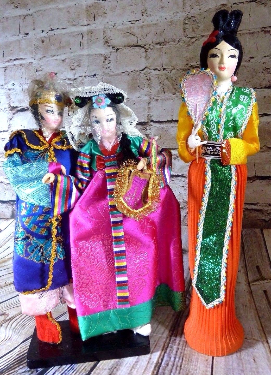 RARE Lot of 3 Asian Oriental Japanese Dolls Emperor Empress Geisha Madam Okasan