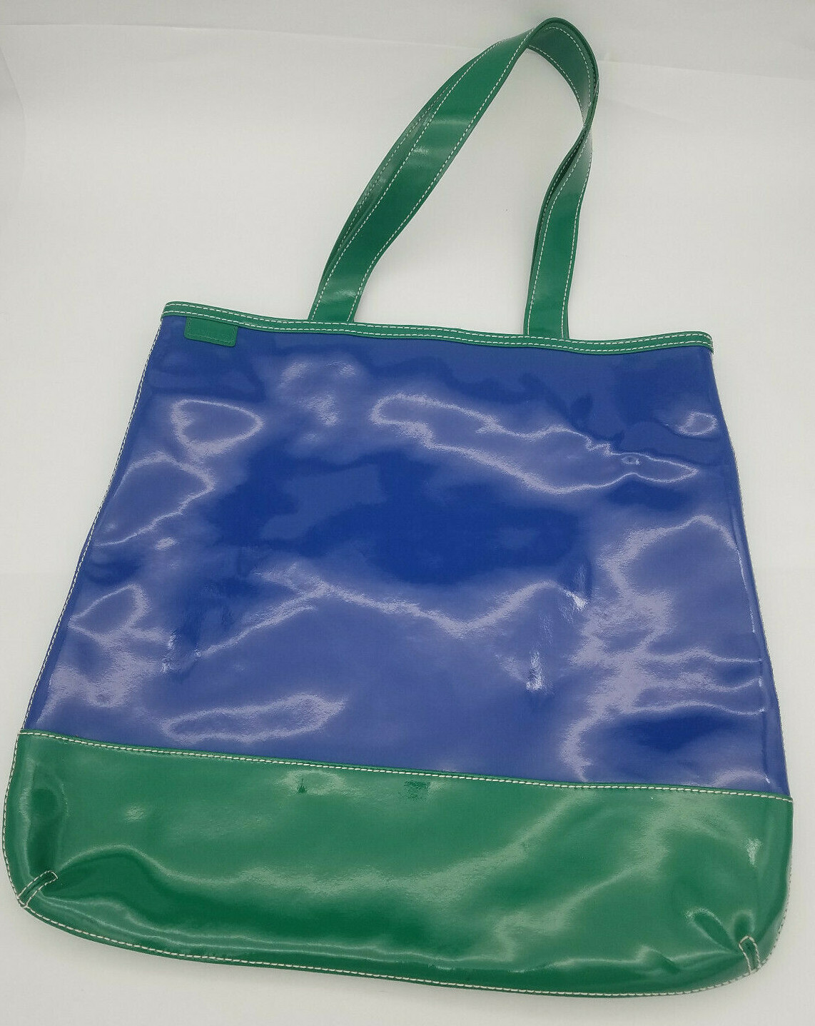 バッグ 80's LANDS' END multi color tote bag LANDS END Patent Leather Green Blue Handbag Tote Bag 16