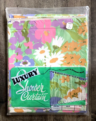 NEW Vintage JL Hudson's 1970s MOD Shower Curtain DAISIES PINK Purple Flowers MCM