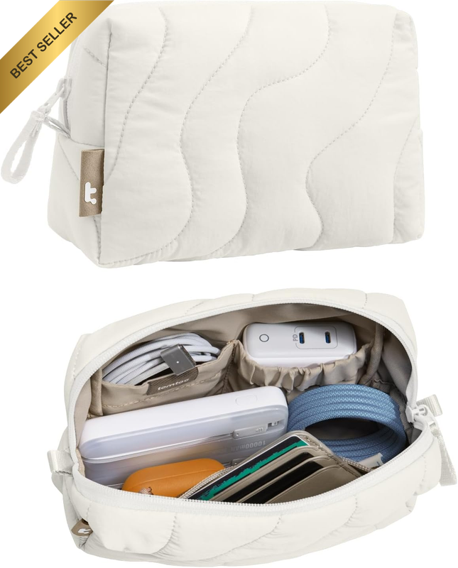 Puffy Tech Pouch Organizer for Women, Girls, Cables, Charger, Phone
