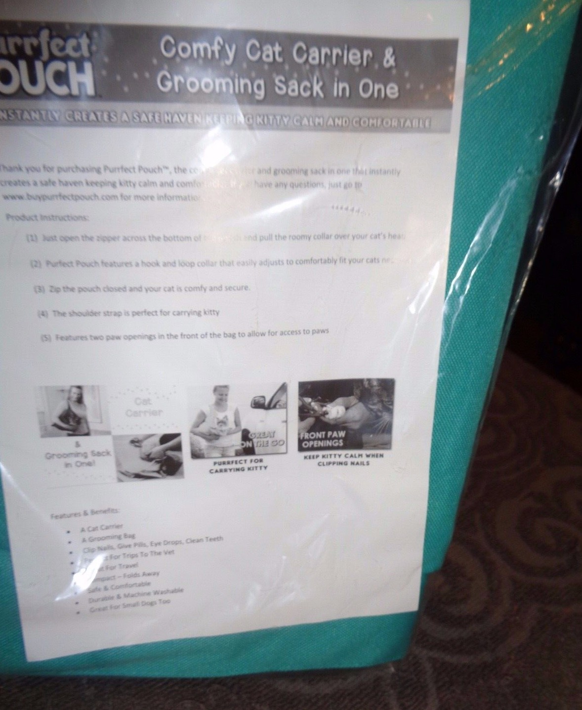 2 PACK Purrfect Pouch Cat Carrier & Grooming Sack In One As Seen on TV, NEW