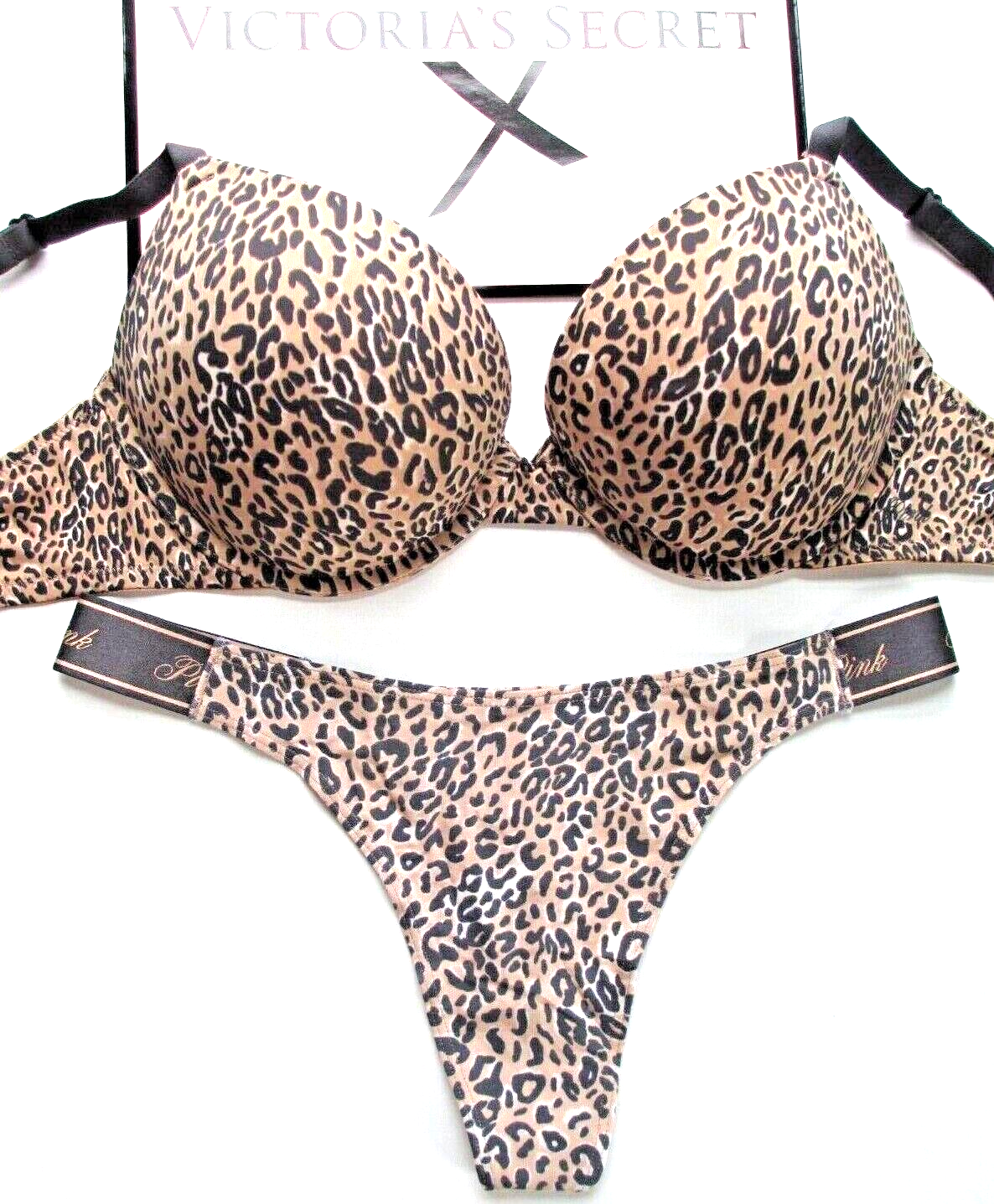 VICTORIA'S SECRET PINK Super Push-Up Bra & Panty Set Leopard