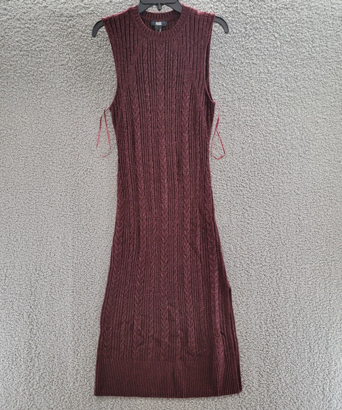 PAIGE Wool Blend Marium Dress Women's L Burgundy Sparkle Crew Neck Sleeveless - Picture 2 of 15