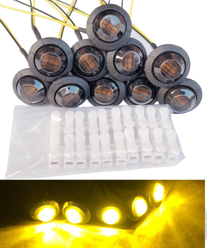 10Pcs Smoked Amber 3Led 12V 3/4'' LED Marker Clearance Lights Chicken Round Trai