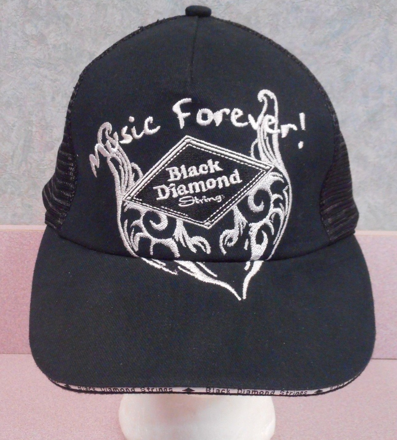 Black Diamond Strings Music Forever, Mesh,Strap Back Black & Silver Cap/Hat