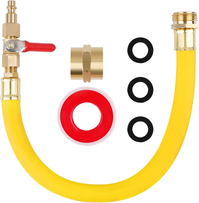 Winterize Sprinkler Blowout Adapter with 15” Hose, Shut Off Valve and 1/4” Indus