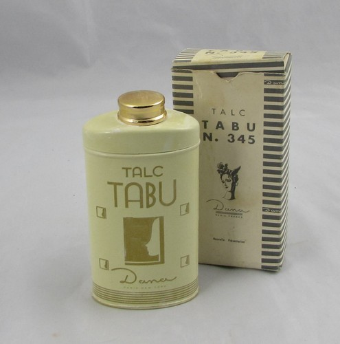 Vintage Talc Tin Dana Tabu N. 345 Talc by Dana France Unused in Box 1940's-50's