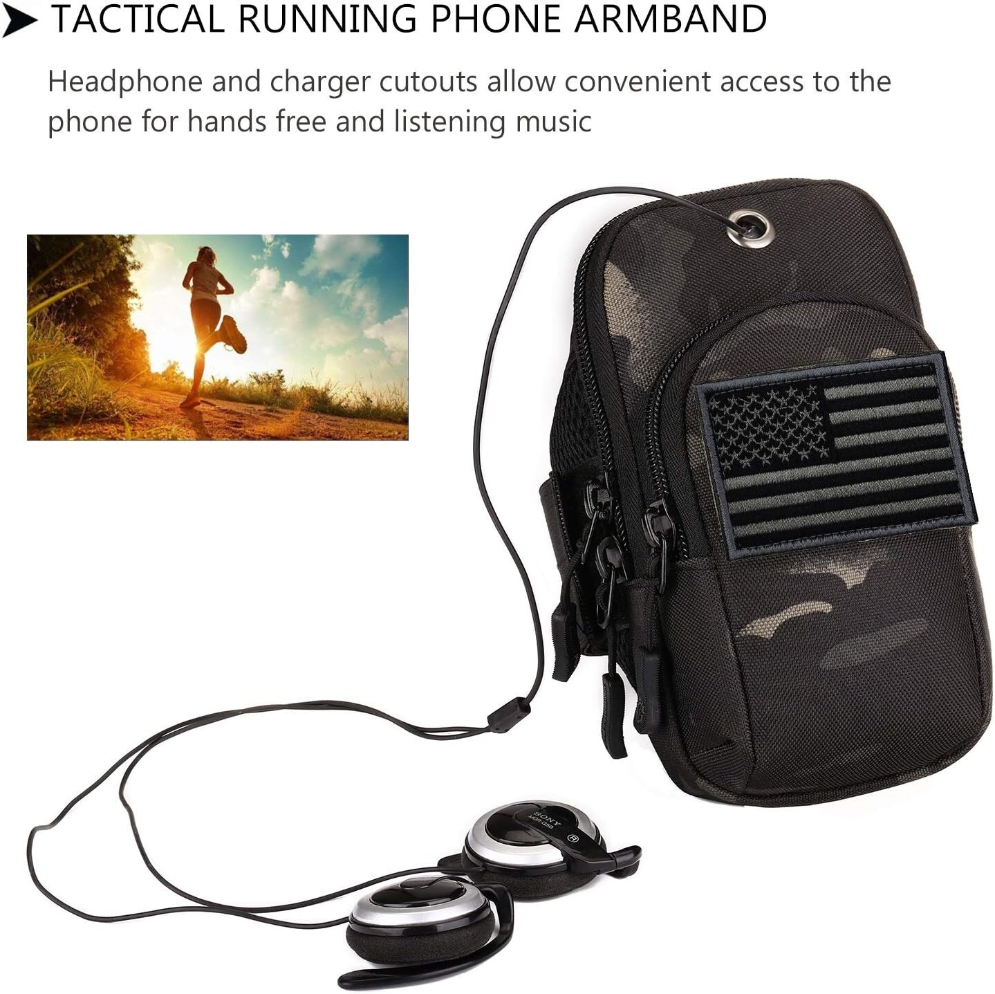 2 Pockets Large Running Phone Armband Holder Tactical Molle Arm Pouch Wrist Bag