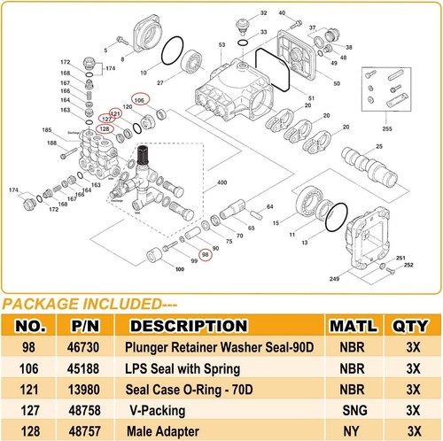 Seals Rebuild Kit Fits Cat Pump 66DX 6DX Pressure Washer