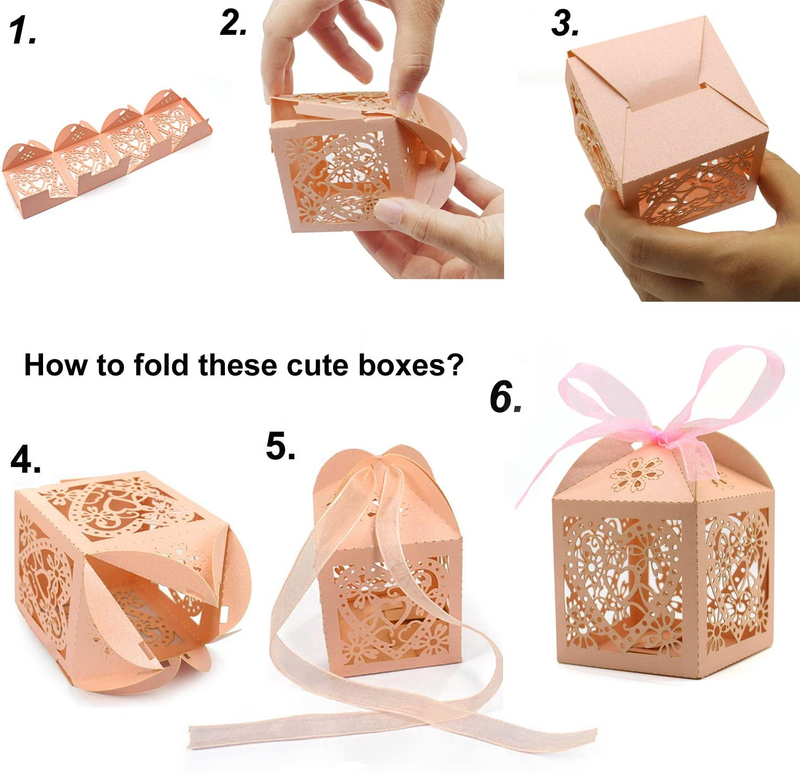 70 Pack Love Heart Laser Cut Wedding Party Favor Box Candy Bag Chocolate Gift Bo