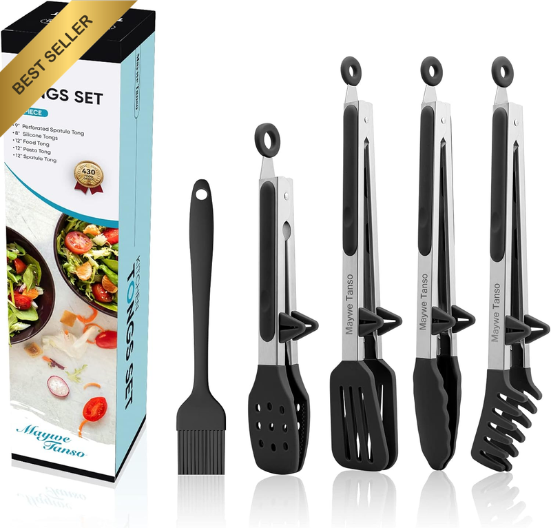 5-Pack Silicone Tongs for Cooking, 4PCS 13-Inch Cooking Kitchen Tongs with Silic