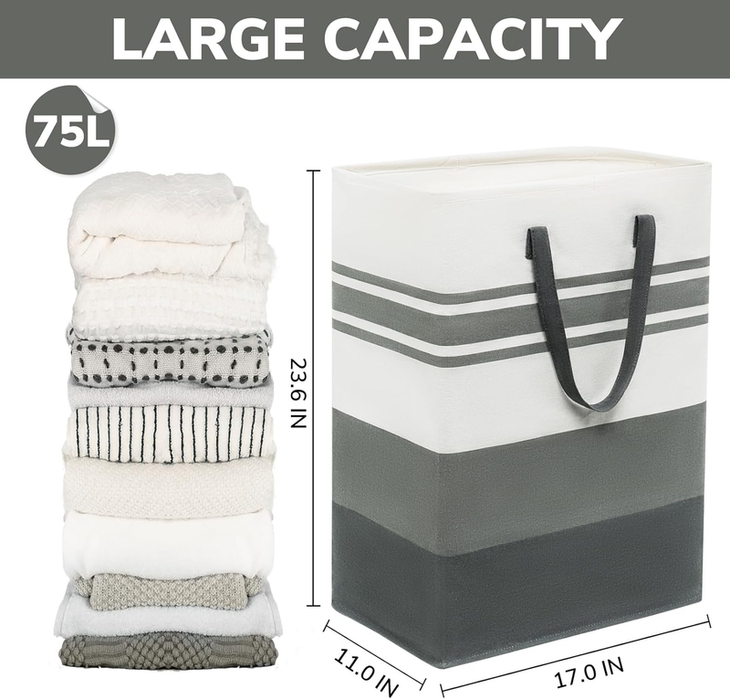 Collapsible Laundry Baskets, 2-Pack 75L Slim Laundry Hamper, Clothes Hamper Bask