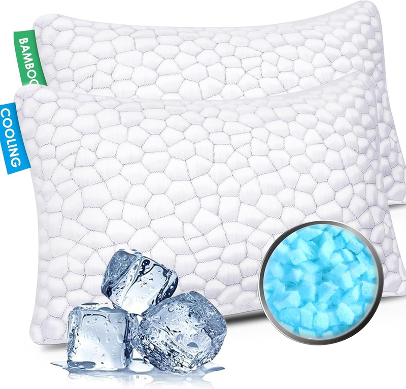 Cooling Bed Pillows for Sleeping 2 Pack Shredded Memory Foam Pillows Adjustable Cool Pillow for Side Back Stomach Sleepers Luxury Gel Pillows King Size Set of 2 with Washable Removable Cover