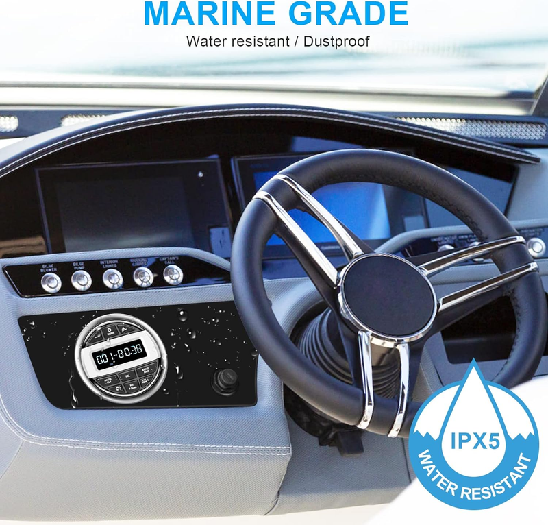 Bluetooth Marine Boat Radio Receiver: Waterproof Marine Gauge Stereo System - HD