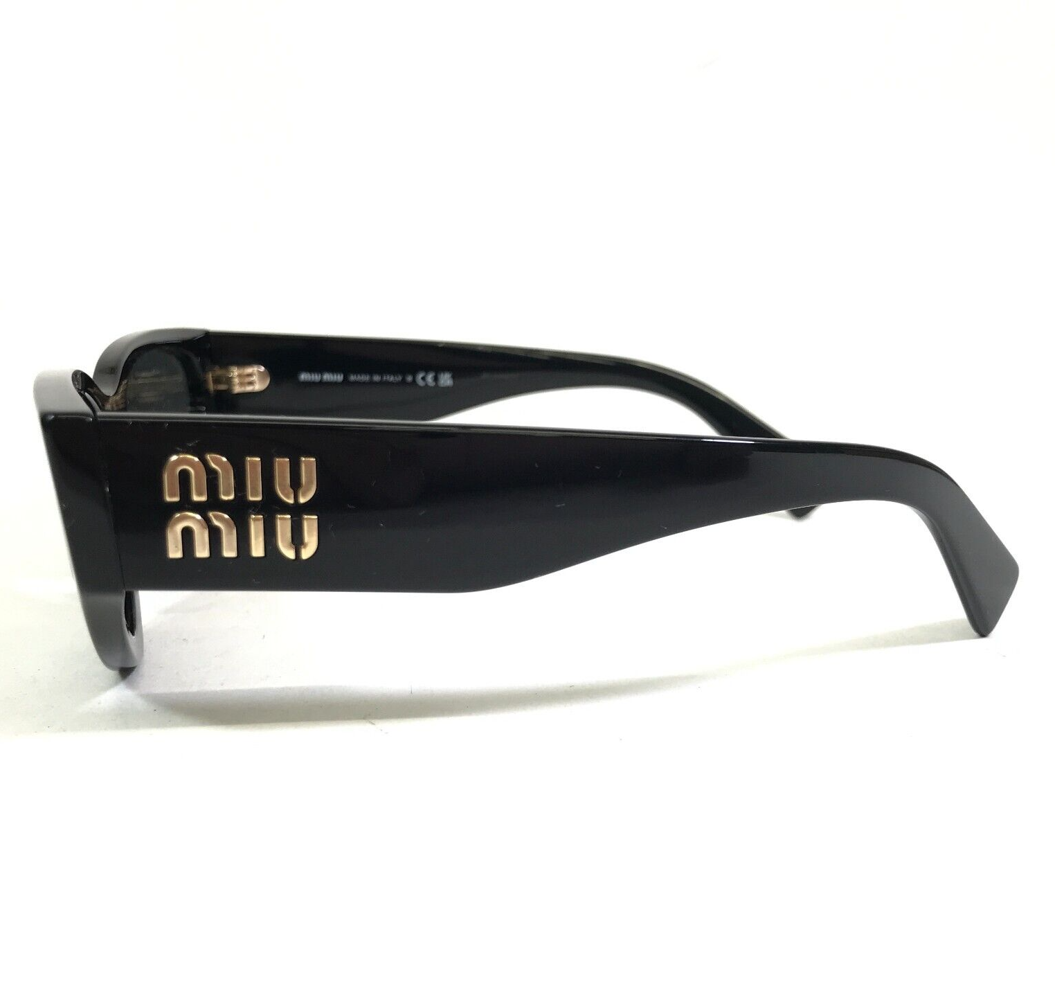 Pre-owned Miu Miu Sunglasses Smu03z 1ab-5s0 Polished Black Gold Cat Eye Frames 54-17-140 In Gray