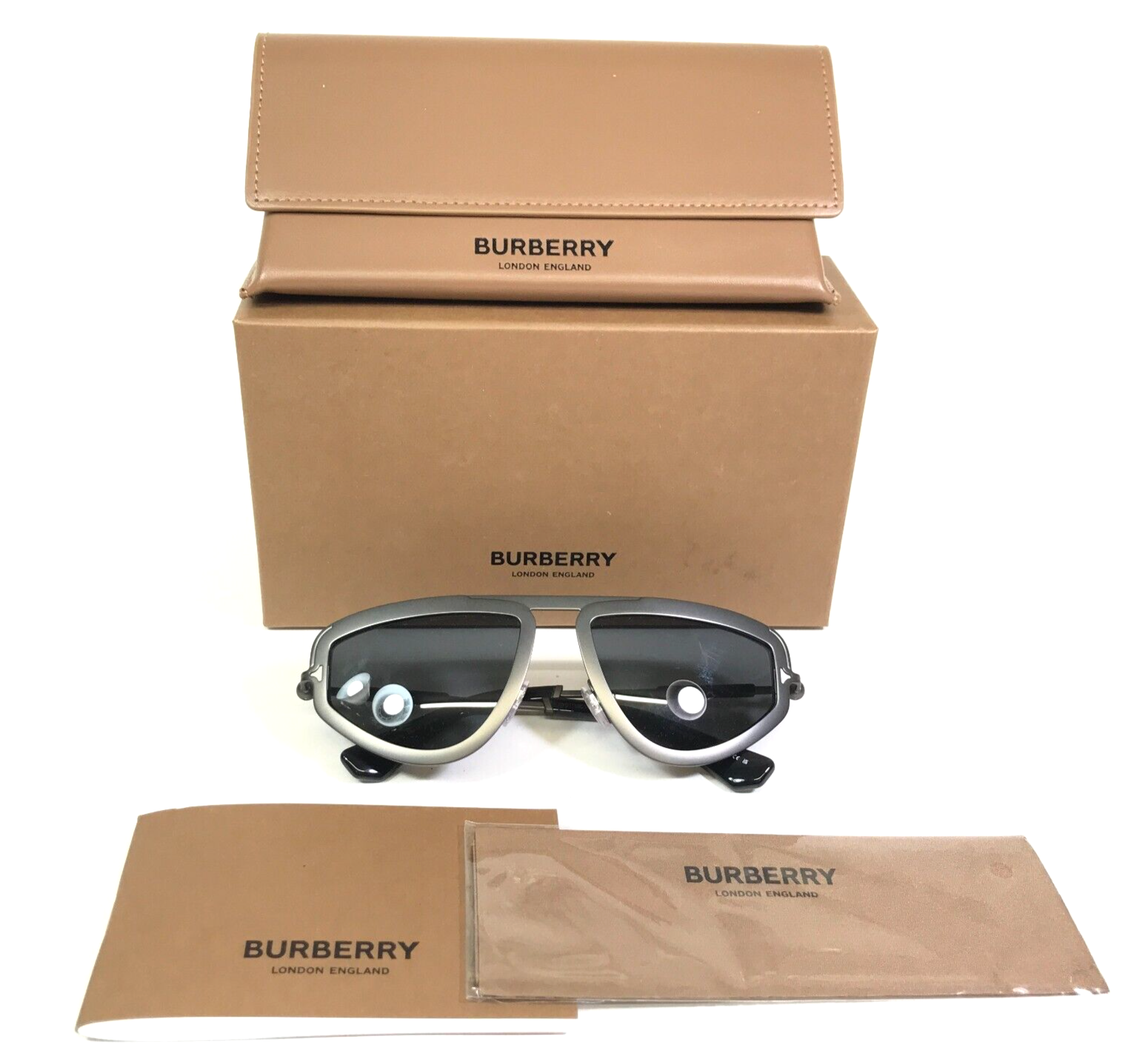Pre-owned Burberry Sunglasses B3150 1316/87 Matte Gray Abstract Aviators With Gray Lenses