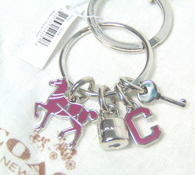 NEW Coach Charm KEY CHAIN Double Ring Silver Key Lock Walking Horse 