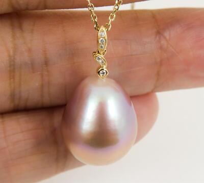 18K Solid Gold Diamond Pendant, Massive 14.2x17mm Genuine Edison FW Pearl #P6020