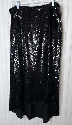 WONDER Christian Sirano Womens SEQUIN SKIRT XL P Stunning HiLo Black GLAM  NEW