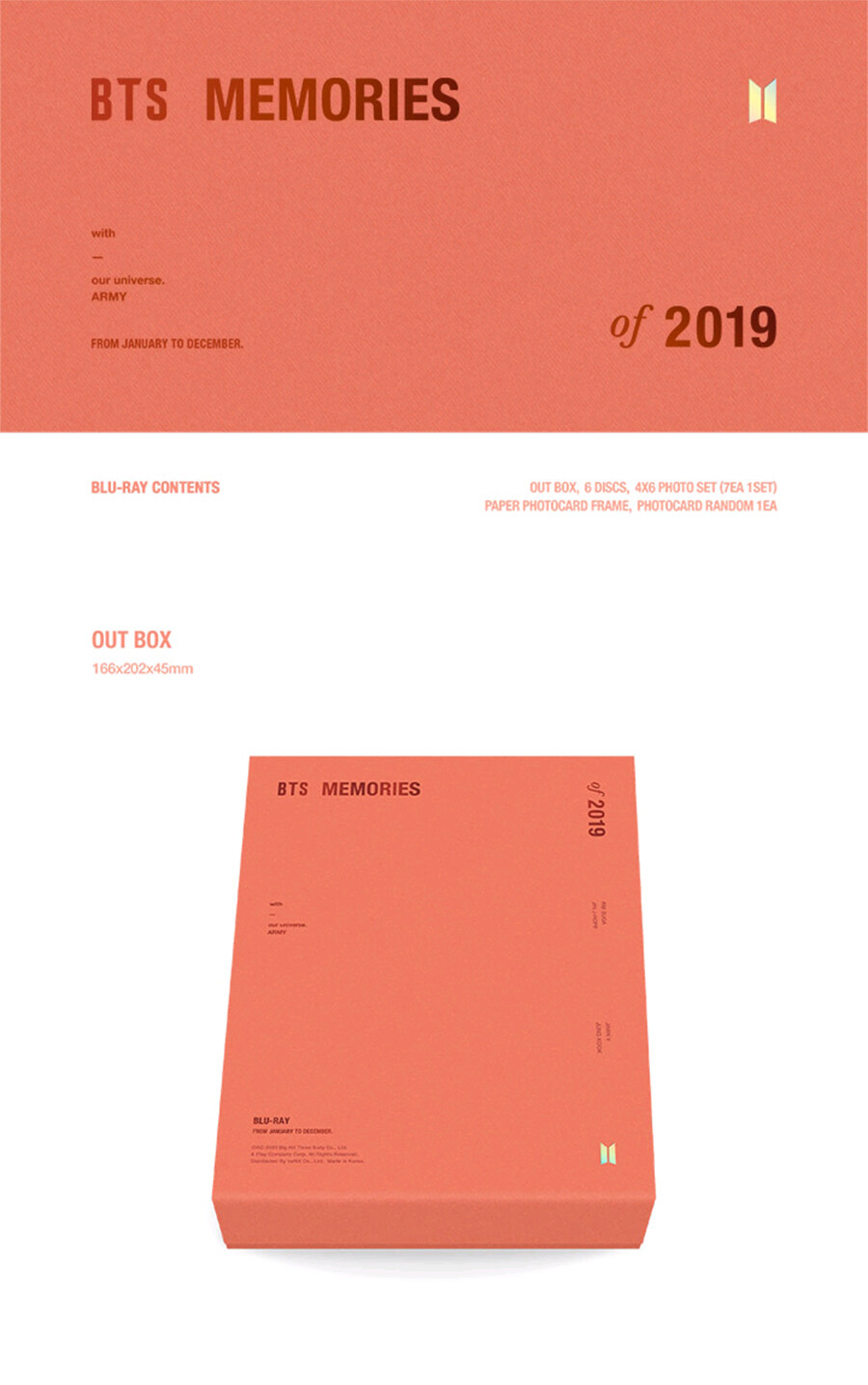 BTS - [Memories Of 2019] Blu-ray 6Disc+Photo Set+Photocard