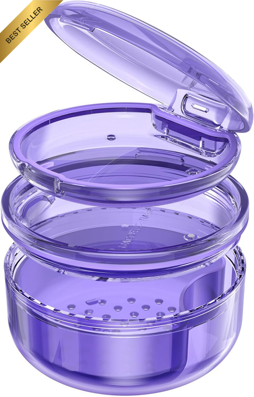 2-In-1 Retainer Case & Denture Cup for Soaking Dentures – Storage & Bath Case fo