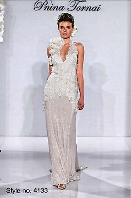 PNINA TORNAI Style 4133 Sz 4 8 Ivory Sheath Halter Wedding Dress