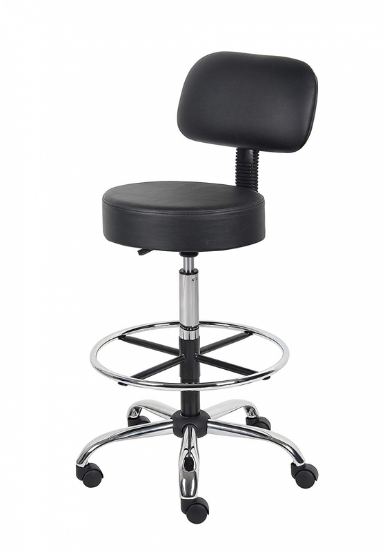 Boss Office Products B16245-BK Be Well Medical Spa Drafting Stool with Back,  Bl
