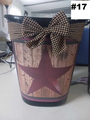 burgundy barn star Decorative Trash Can 11 inch Bathroom Laundry waste basket