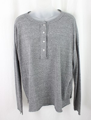 NSF Women's Gray Round Neck 1/2 Button Long Sleeve T Shirt Top Size Medium