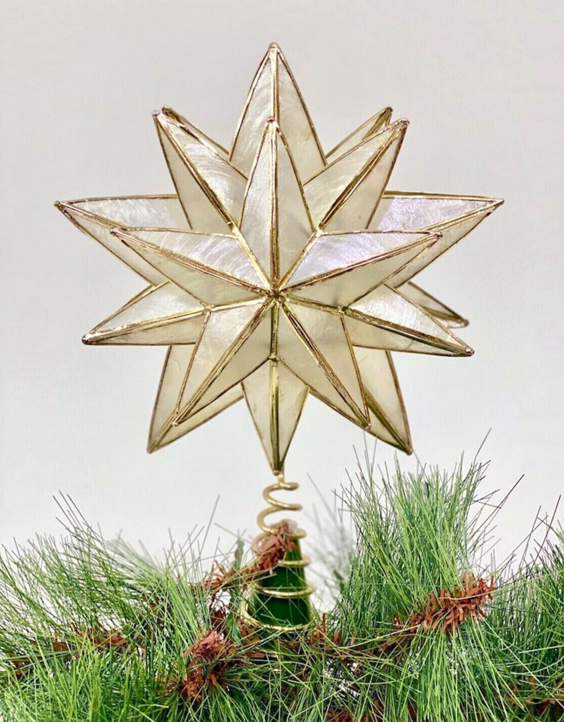 Capiz Shell Gold Star Christmas Tree Topper 10.5" Holiday Decoration Nativity