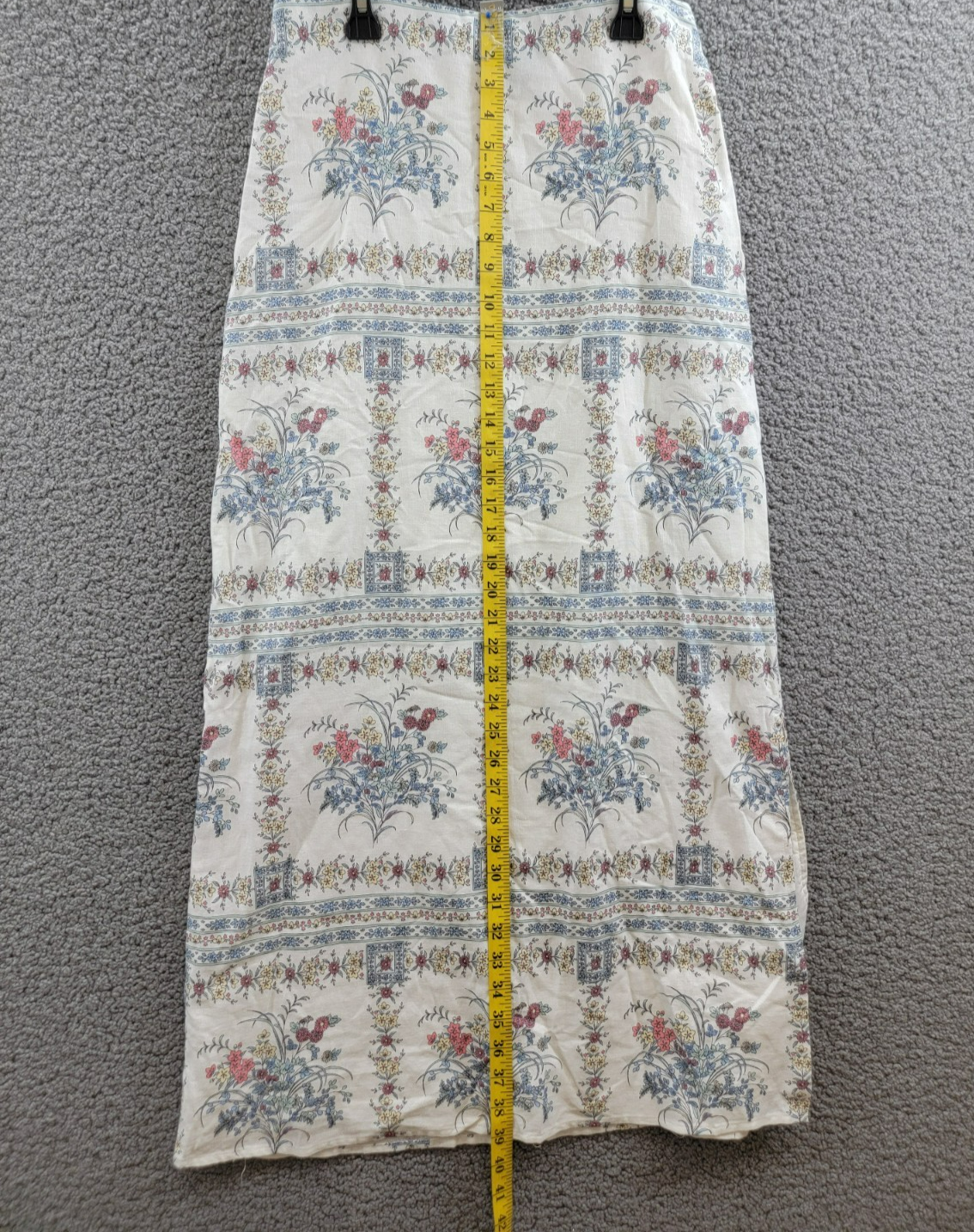 CeCe Floral Print A-Line Maxi Skirt Women's 2 Egret Multi Linen Blend Side Zip - Picture 6 of 15