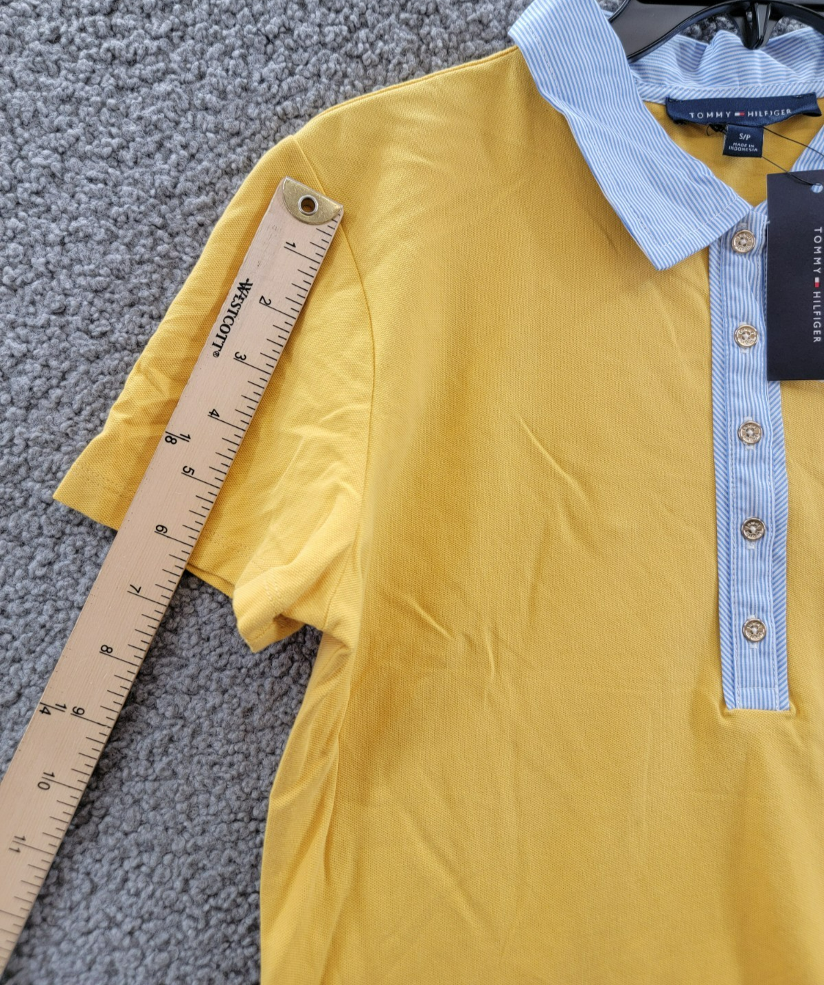 Tommy Hilfiger Striped-Collar Polo Shirt Women's S Deep Maize Short Sleeve - Picture 9 of 17