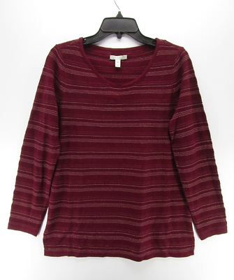 Dana Buchman Sweater Women Medium Red Pullover Striped Scoop Neck