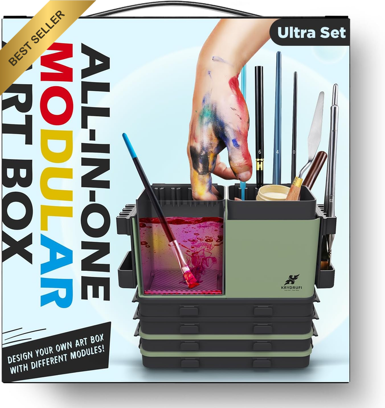Portable All-In-One Modular Painting Station with Paint Brush Cleaner and Holder