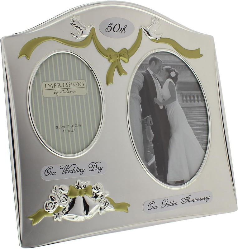 Two Tone Silver Plated Wedding Anniversary Photo Frame - 50Th Golden Anniversary