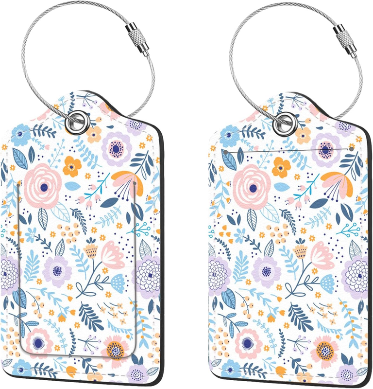 2 Pcs Luggage Tags for Suitcase, Cute Unique PU Leather Travel Bag Tag with Priv