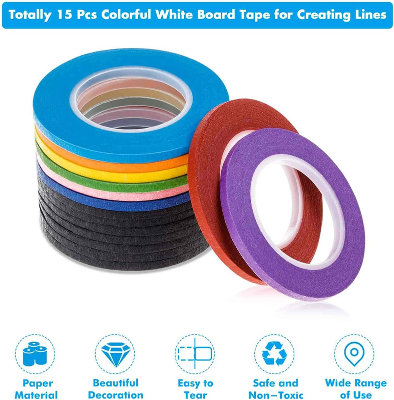 15 Rolls 1/8 Whiteboard Thin Tape Pinstripe Art Tape Dry Erase Board Grid Tape L