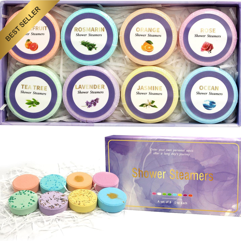 Shower Steamers Aromatherapy with Pure Essential Oil, 8 Pcs Stress Relief and Re