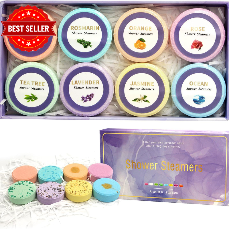 Shower Steamers Aromatherapy with Pure Essential Oil, 8 Pcs Stress Relief and Re