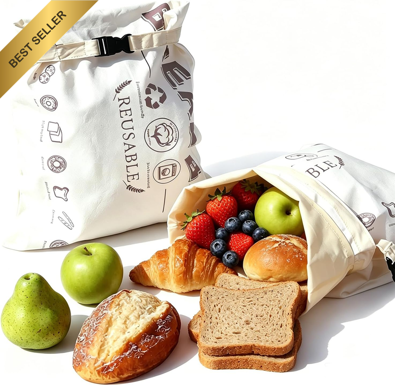 Reusable Cotton Beeswax Bread Bag with Buckle, 2-Pack of 42 X 32 Cm | Removable